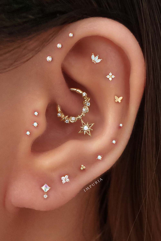 Aesthetic Ear Piercing Ideas for Females with Cartilage Earrings from Impuria Jewelry - www.Impuria.com