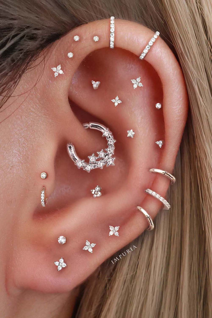 Aesthetic Ear Piercing Ideas for Females with Cartilage Earrings from Impuria Jewelry - www.Impuria.com