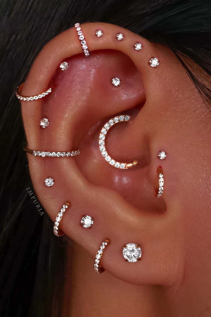 Aesthetic Ear Piercing Ideas for Females with Cartilage Earrings from Impuria Jewelry - www.Impuria.com