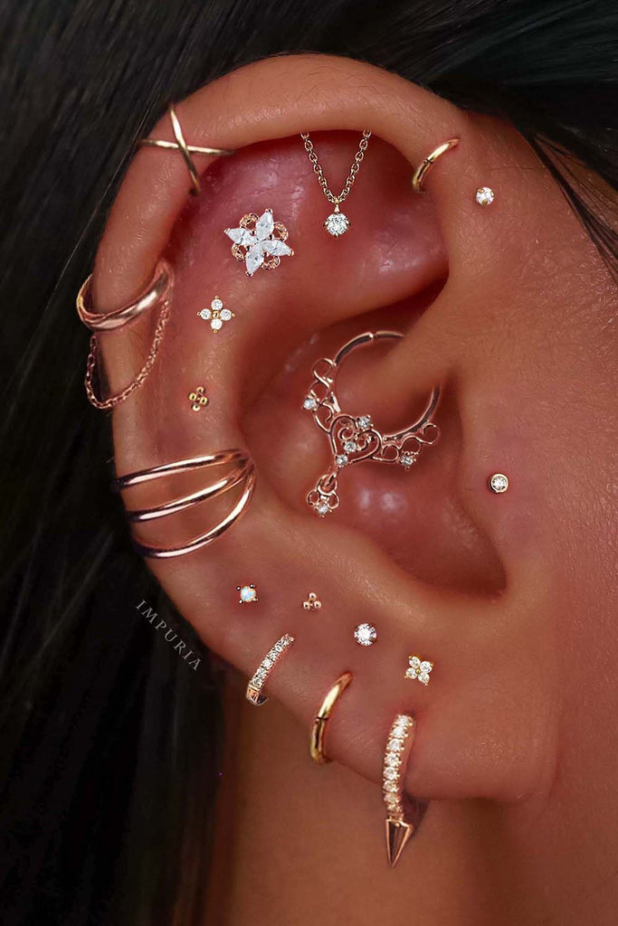 Aesthetic Ear Piercing Ideas for Females with Cartilage Earrings from Impuria Jewelry - www.Impuria.com