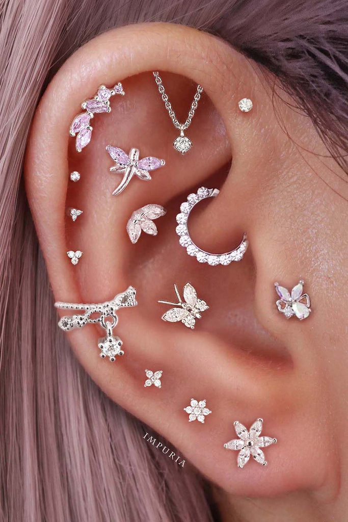 Aesthetic Ear Piercing Ideas for Females with Cartilage Earrings from Impuria Jewelry - www.Impuria.com