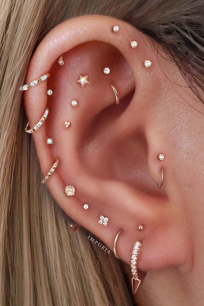 Aesthetic Ear Piercing Ideas for Females with Cartilage Earrings from Impuria Jewelry - www.Impuria.com