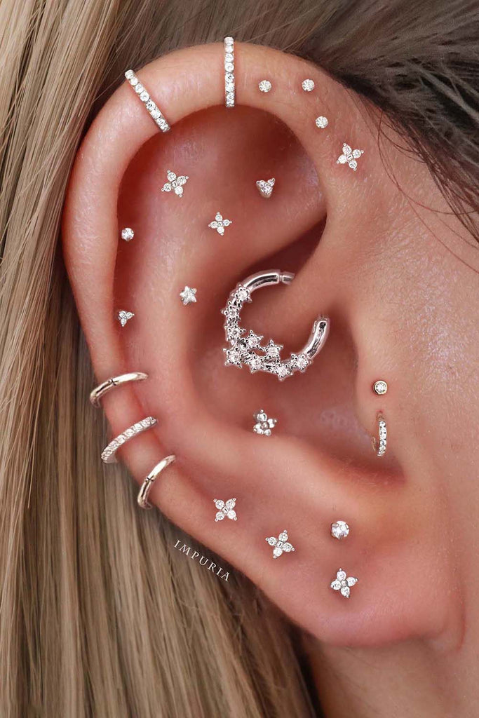 Aesthetic Ear Piercing Ideas for Females with Cartilage Earrings from Impuria Jewelry - www.Impuria.com