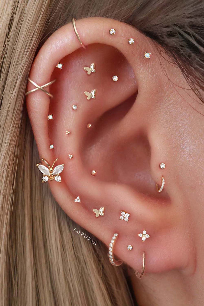 Aesthetic Ear Piercing Ideas for Females with Cartilage Earrings from Impuria Jewelry - www.Impuria.com