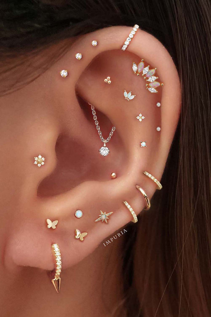 Aesthetic Ear Piercing Ideas for Females with Cartilage Earrings from Impuria Jewelry - www.Impuria.com