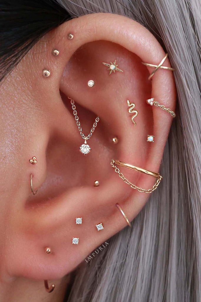 Aesthetic Ear Piercing Ideas for Females with Cartilage Earrings from Impuria Jewelry - www.Impuria.com