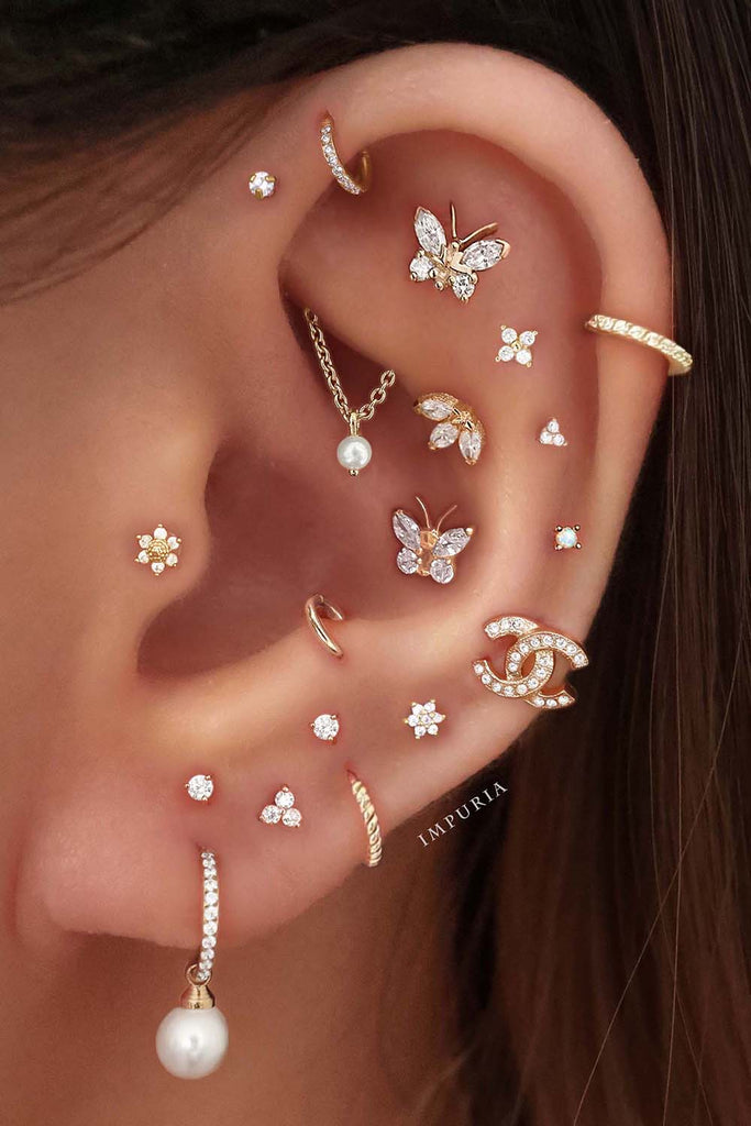 Aesthetic Ear Piercing Ideas for Females with Cartilage Earrings from Impuria Jewelry - www.Impuria.com