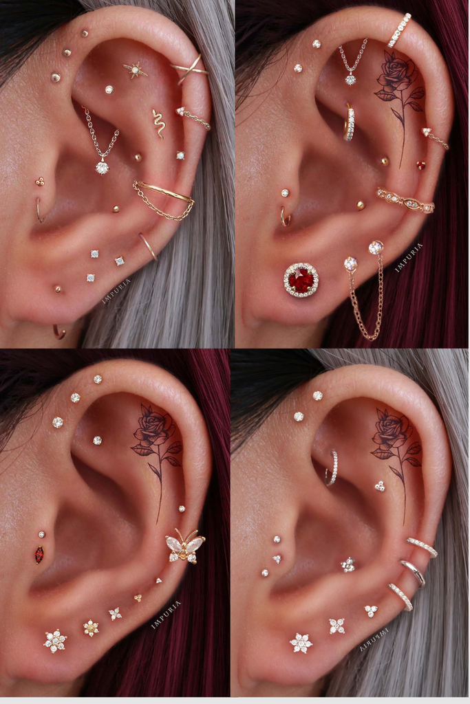 Aesthetic Ear Piercing Ideas for Females with Cartilage Earrings from Impuria Jewelry - www.Impuria.com