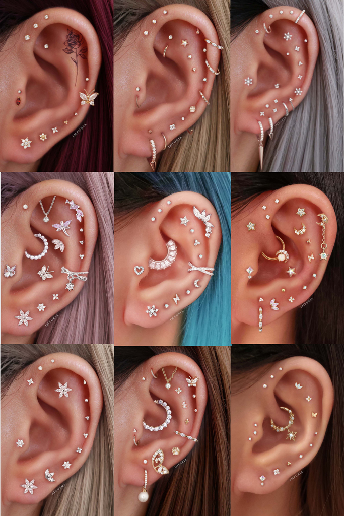 Aesthetic Ear Piercing Ideas for Females with Cartilage Earrings from Impuria Jewelry - www.Impuria.com