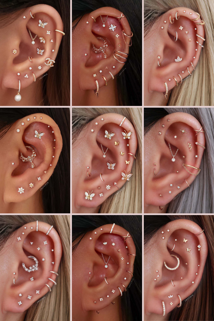 Aesthetic Ear Piercing Ideas for Females with Cartilage Earrings from Impuria Jewelry - www.Impuria.com