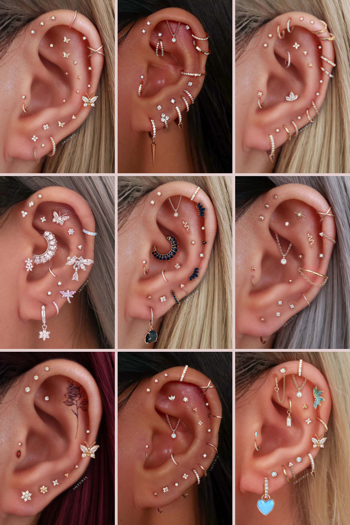 Aesthetic Ear Piercing Ideas for Females with Cartilage Earrings from Impuria Jewelry - www.Impuria.com