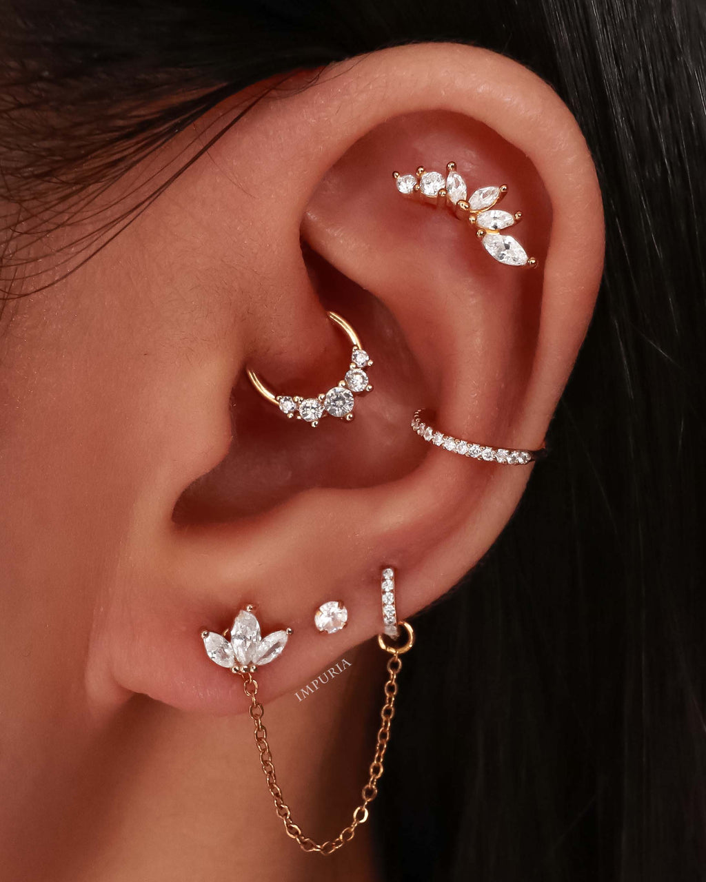 lastig Badkamer kosten Dynasty Six Crystal Prong Leaf Ear Piercing Earring Stud – Impuria Ear  Piercing Jewelry