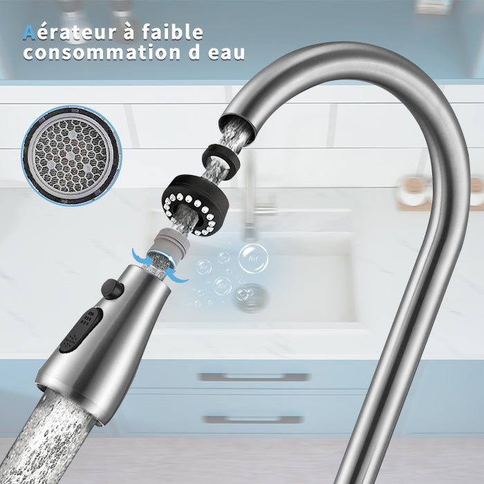 Robinet de Cuisine, Mitigeur Cuisine Rotatif à 360° avec Douchette  Extensible, 3 Modes de Pulvérisation Mitigeur Cuisine en Acier Inoxydable, Robinet d'Évier Equipé de Aérateur ABS Anti Éclaboussures : :  Bricolage