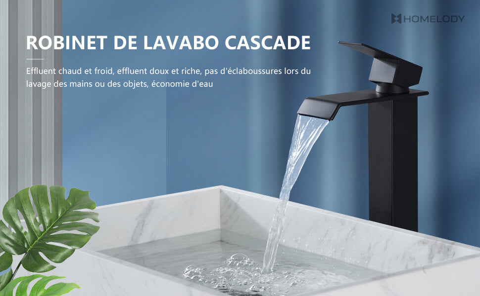 HOMELODY Robinet Salle Bain Noir Mitigeur Lavabo Carré Robinet Lave Main eau  chaude et froide Mitigeur salle de Bain Acier inoxydable : :  Bricolage