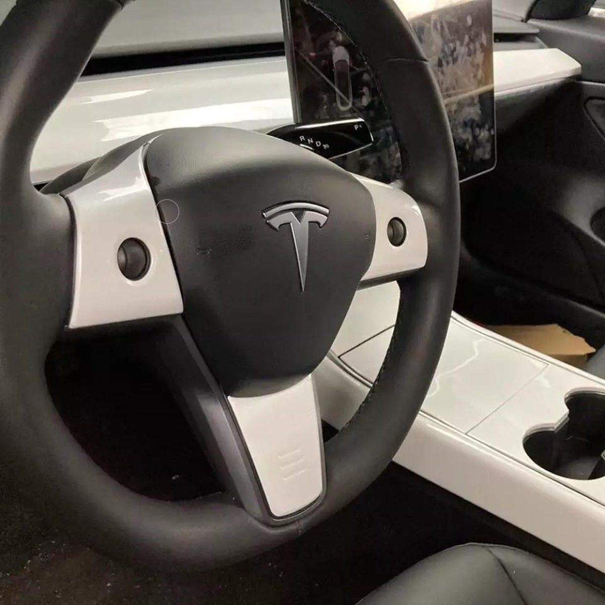 Knipperen Riskeren huren Tesla Model 3 Y Stuurinleg Stuur Cover Carbon Wit Stuurhoes Auto Accessoires  3-delig Interieur – Mijn-Tesla