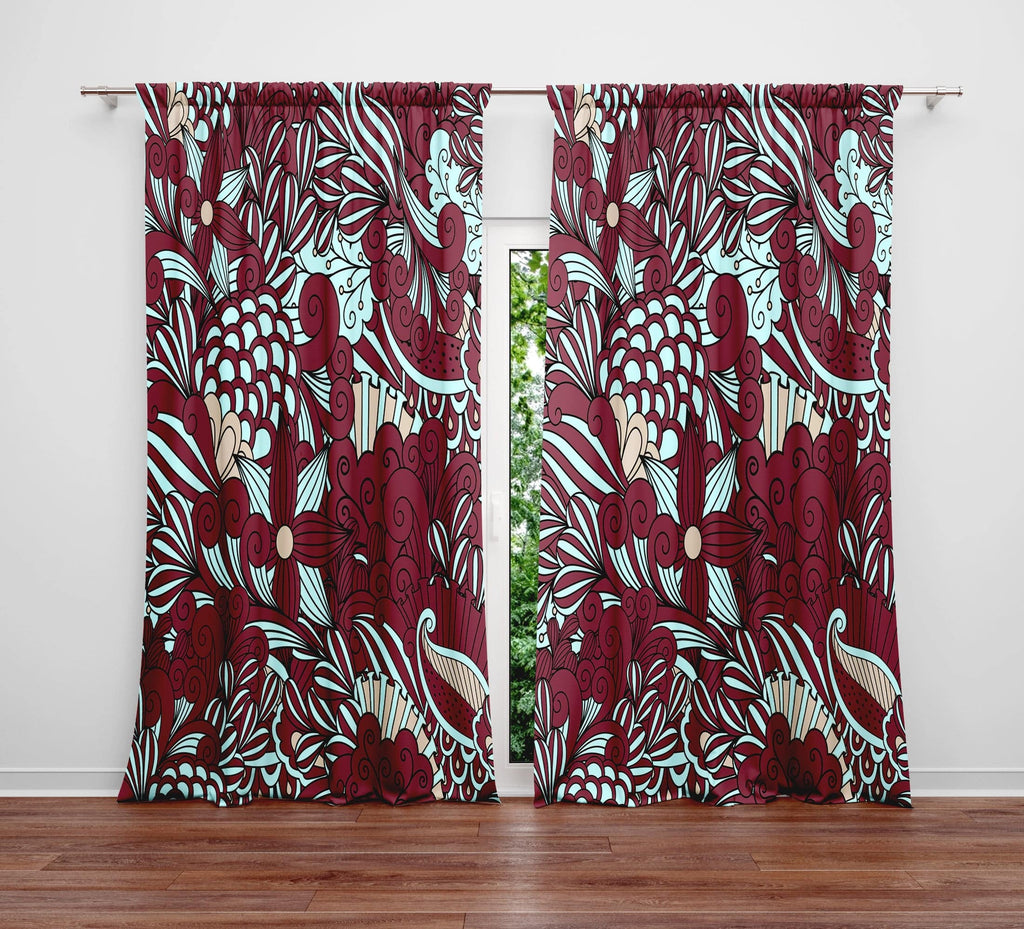 Floral Curtains THIBAUT curtains blue red linen curtain panels