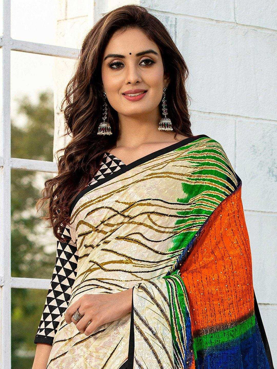 Multicolored Peacock Printed Silk Saree Black Skirt and Blouse – Kavra ...