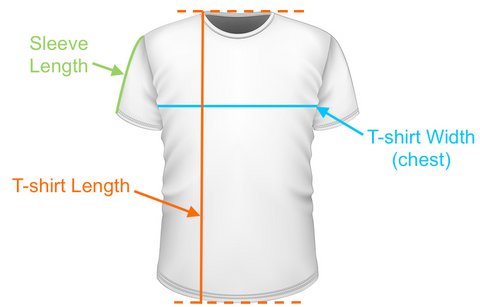 T-shirt measurements typically include length and width as a size guide