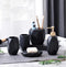 Nordic bathroom matte black simple ceramic bathroom five-piece toothbrush holder + lotion bottle + soap box bathroom wash set