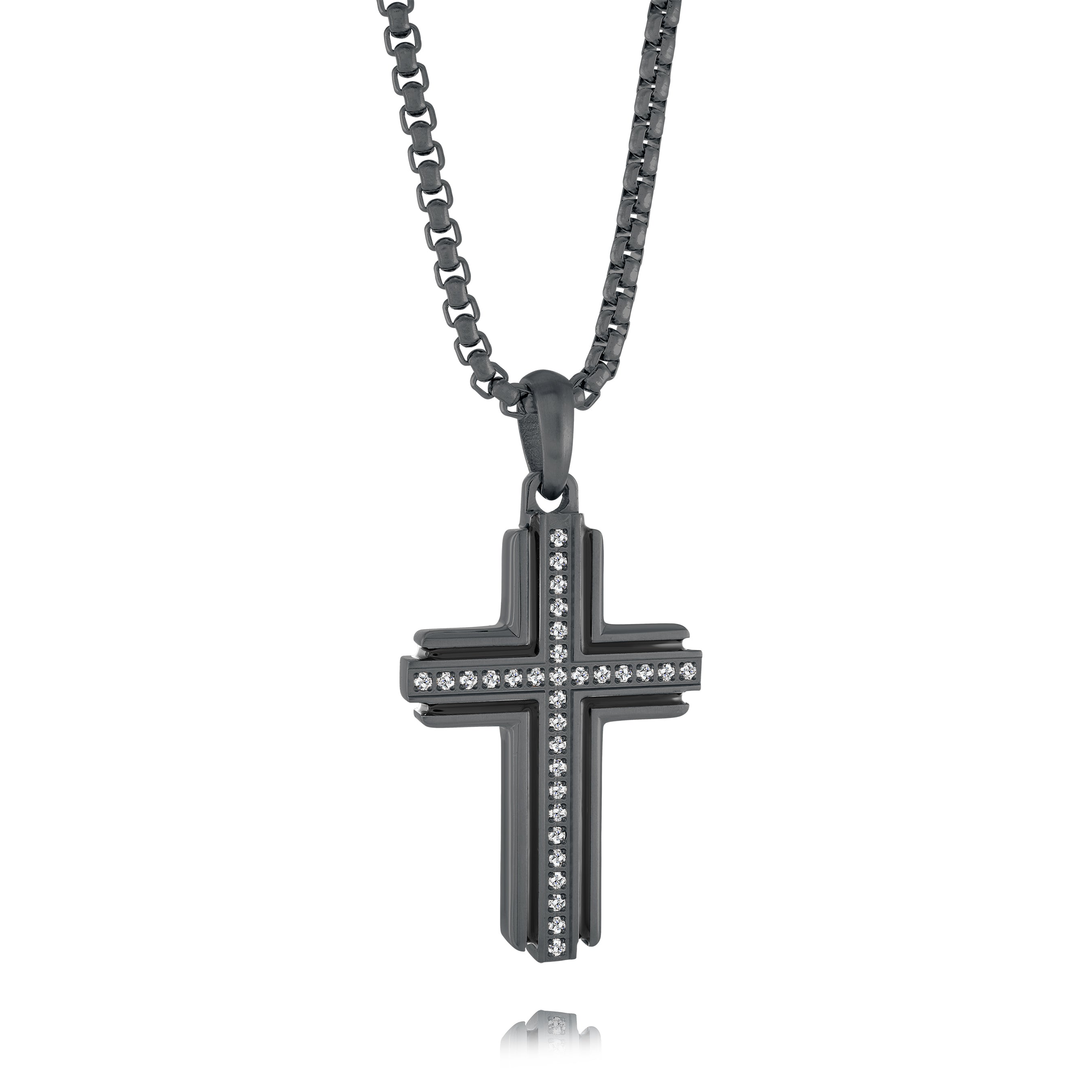 Gun IP Steel Black Cross Necklace