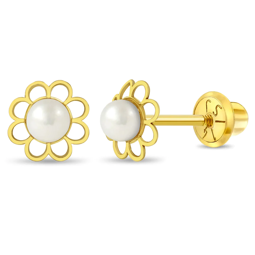 Flower Pearl Center Kids Earrings