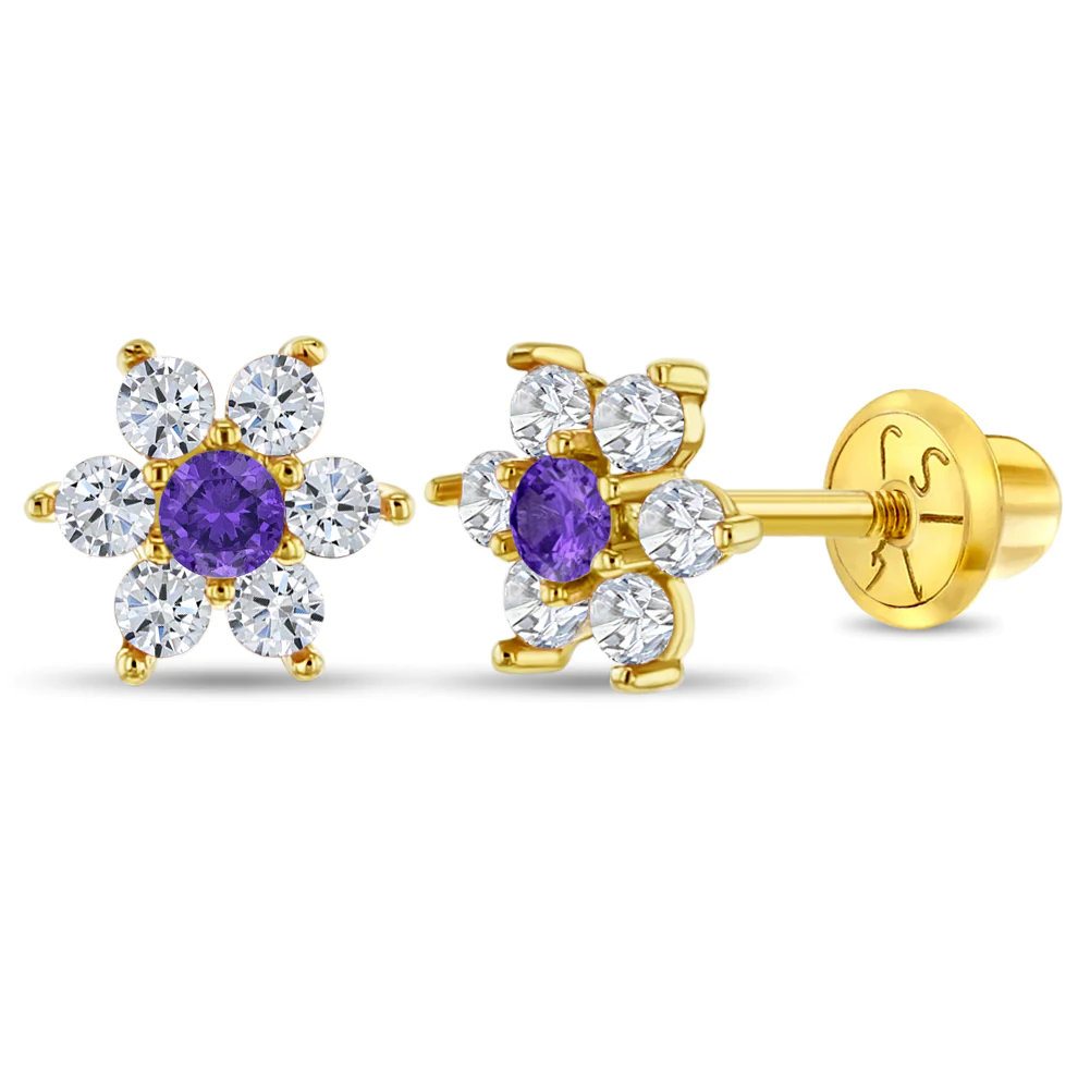 Purple and Clear Flower Kids Earrings