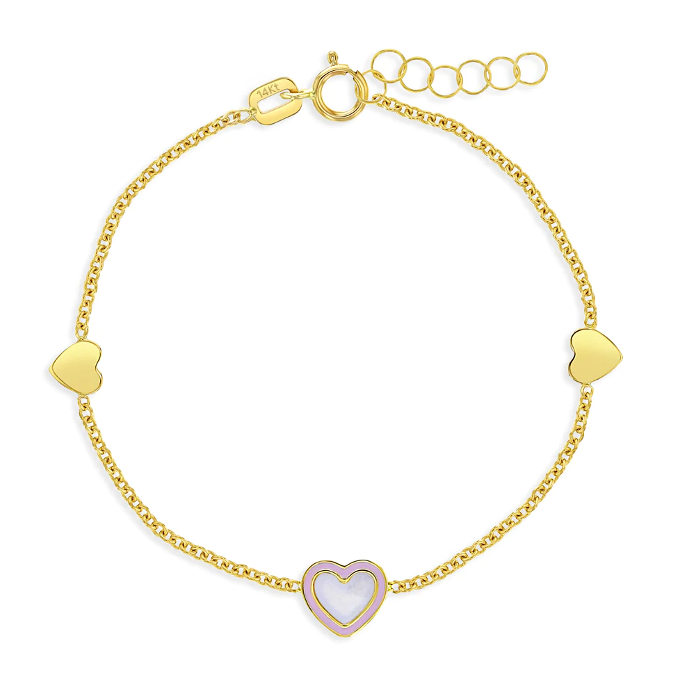 Mother Pearl and Pink Enamel Heart Kids Bracelet