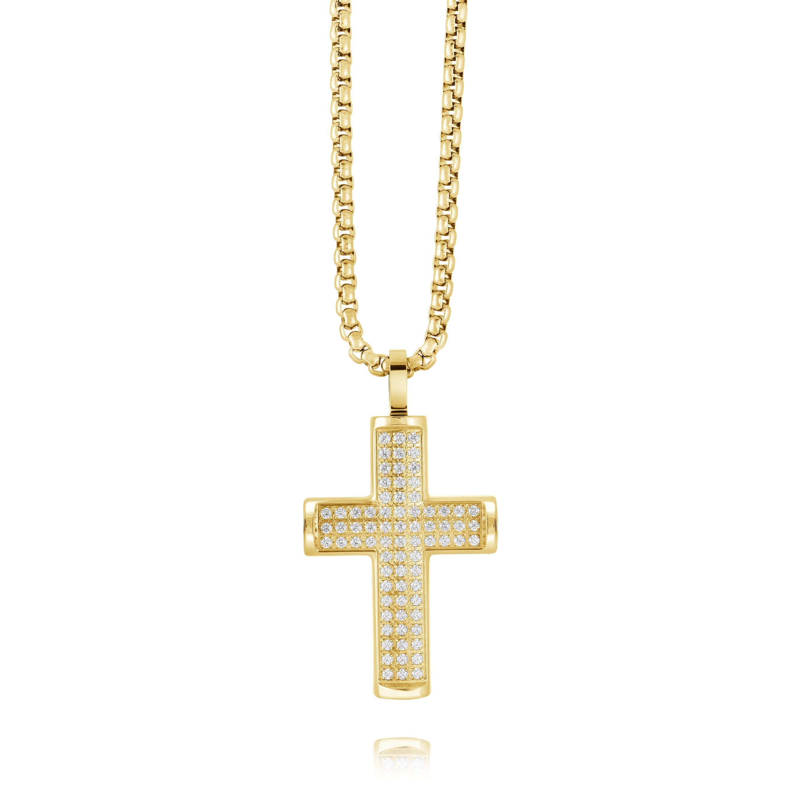 Yellow Steel Zirconia Cross Necklace