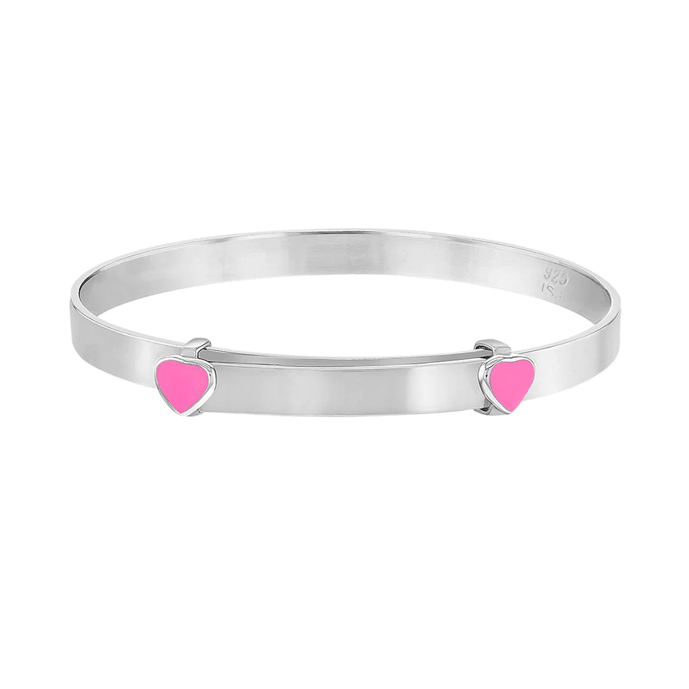 Silver Heart Enamel Kids Bangle Bracelet