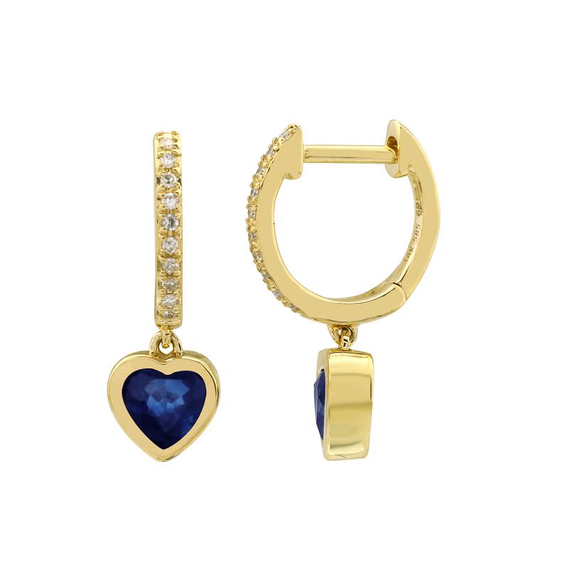 Blue Sapphire Heart Diamond Huggie Earrings