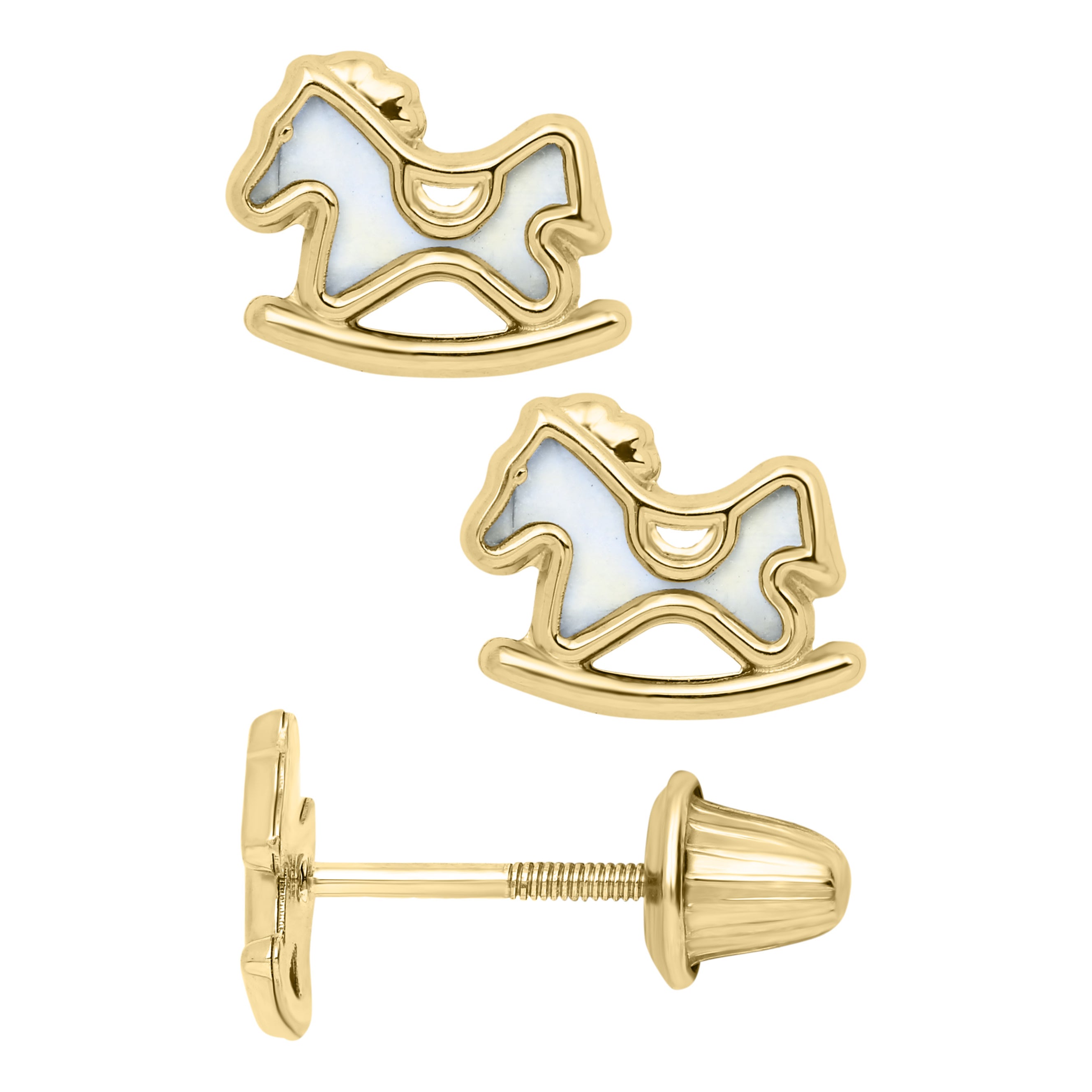 Rocking Horse Mother Pearl Kids Stud Earrings