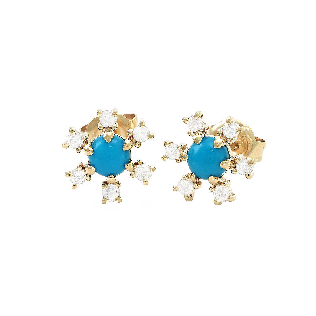 Turquoise Diamond Flower Stud Earrings