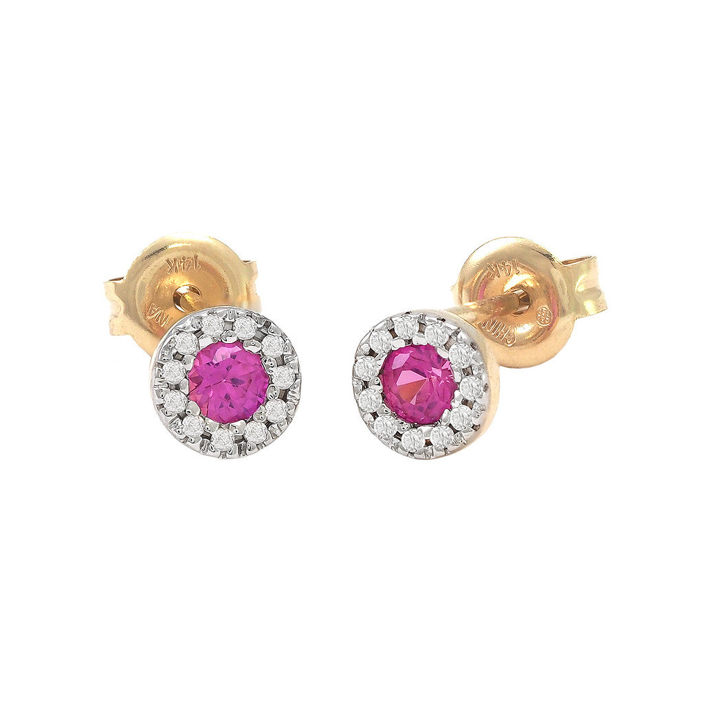Pink Topaz and Diamond Yellow Gold Stud Earrings