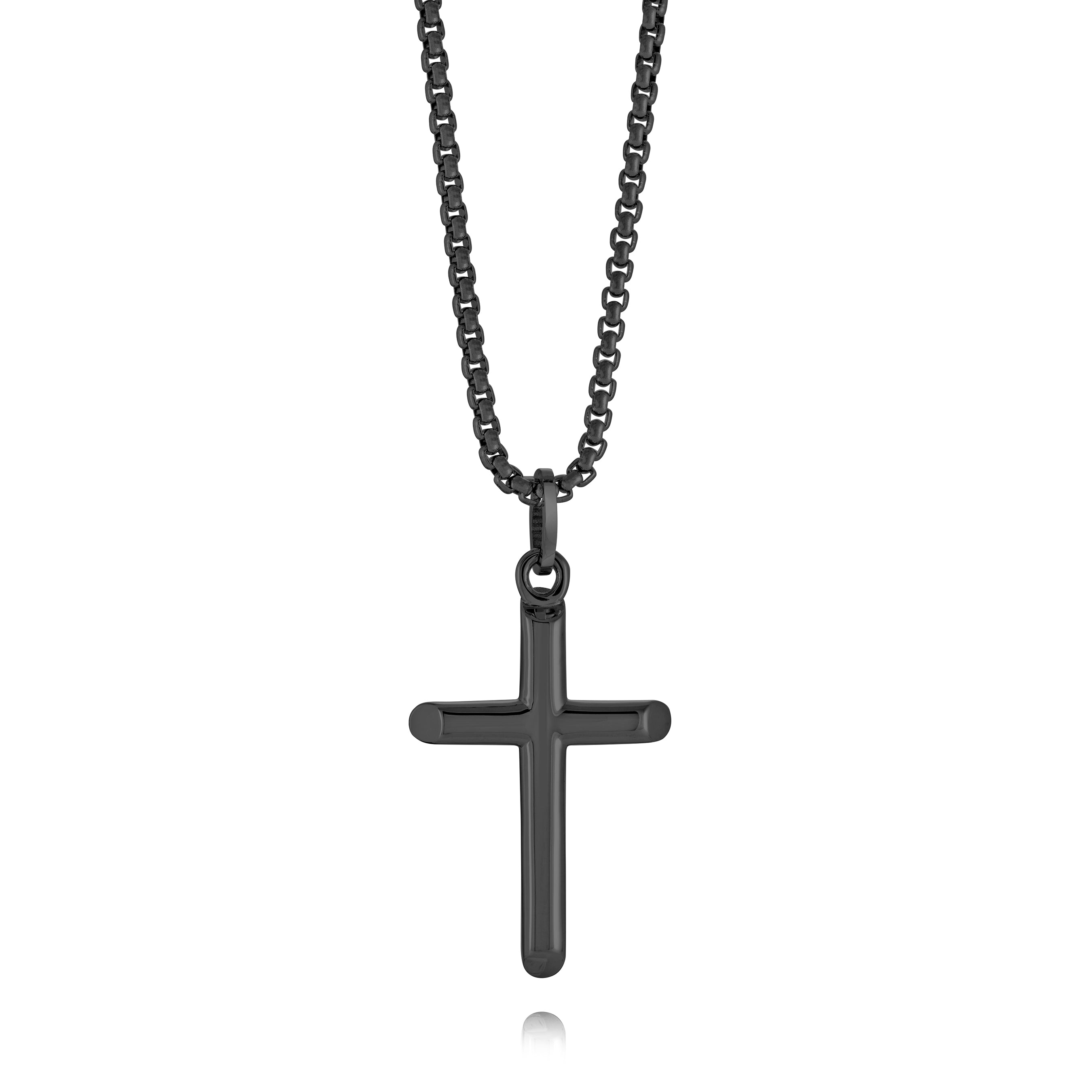 Black IP Stainless Steel Matte Cross Necklace