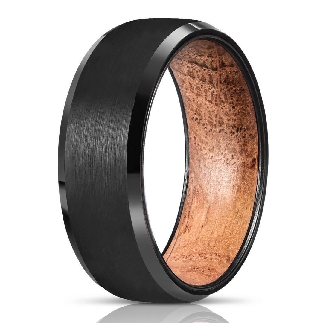 Wood Inlay Black Tungsten 8mm Ring