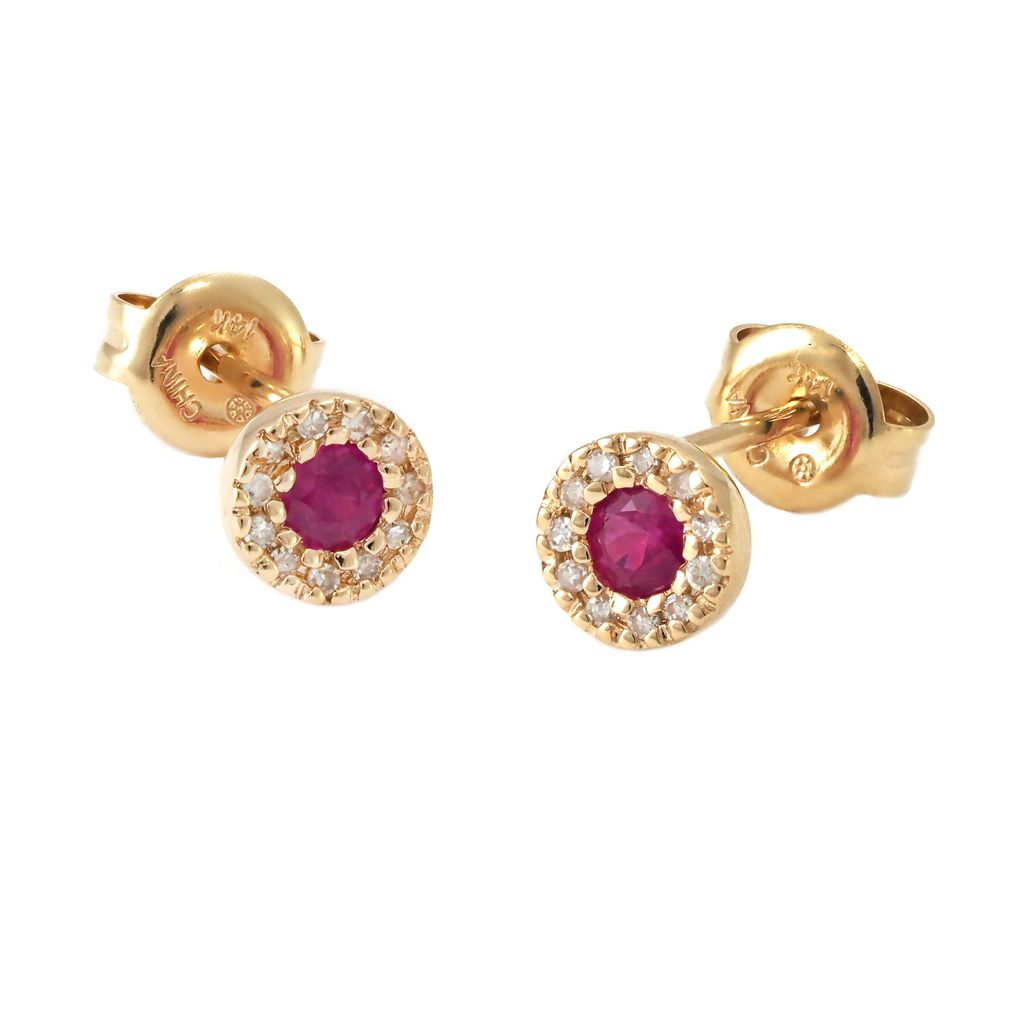 Ruby and Diamond Gold Stud Earrings