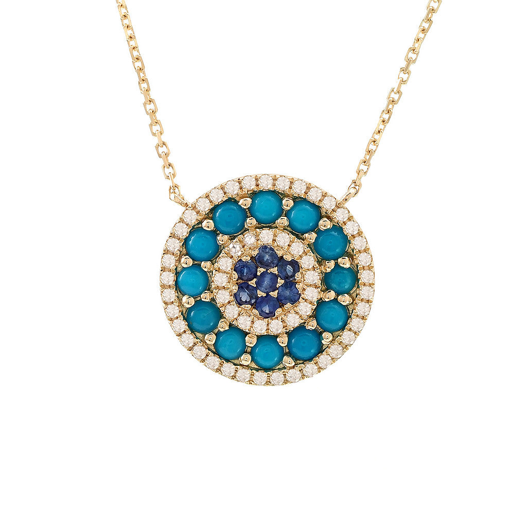 Turquoise Diamond Sapphire Circle Necklace