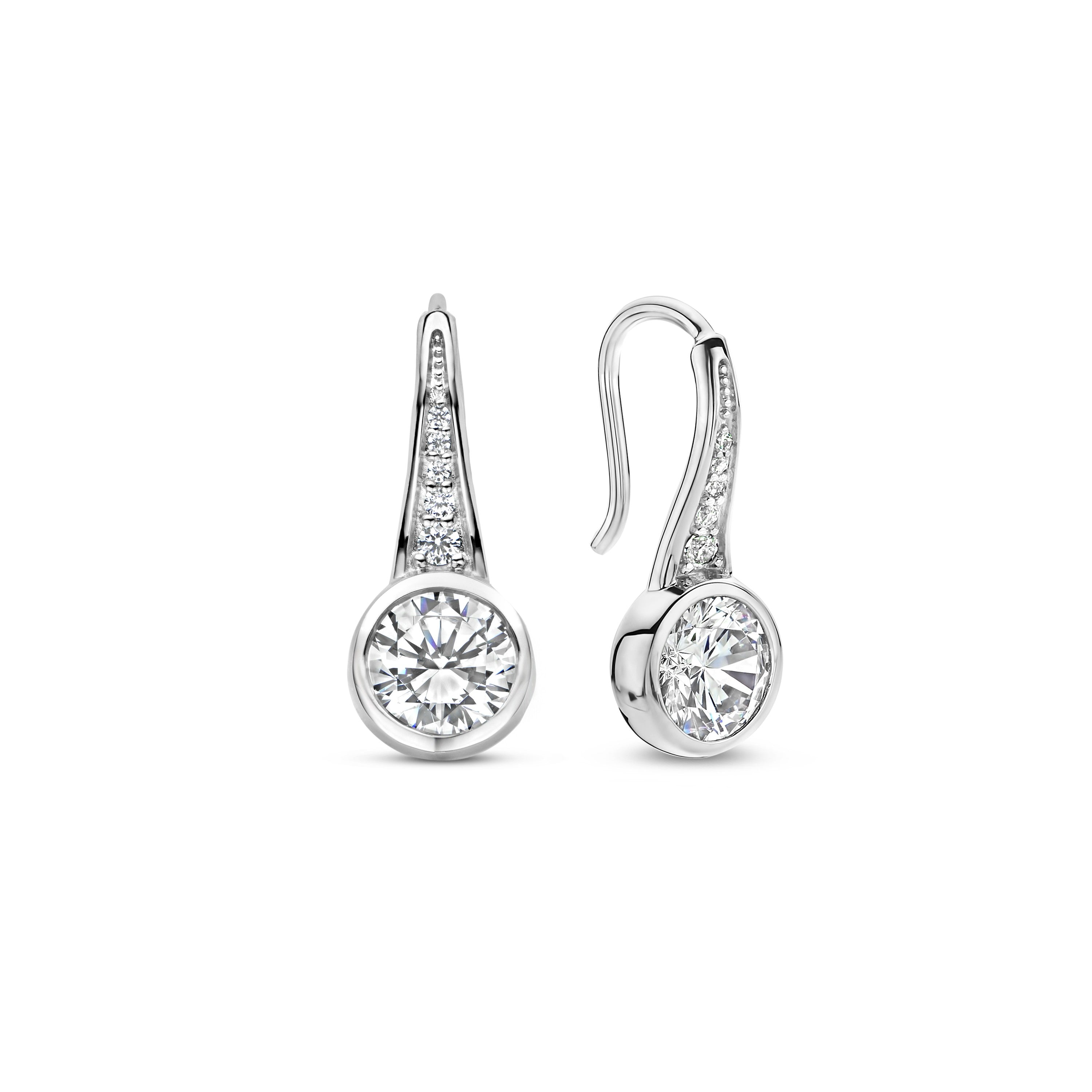 Brilliant Bezel Solitaire Silver Earrings