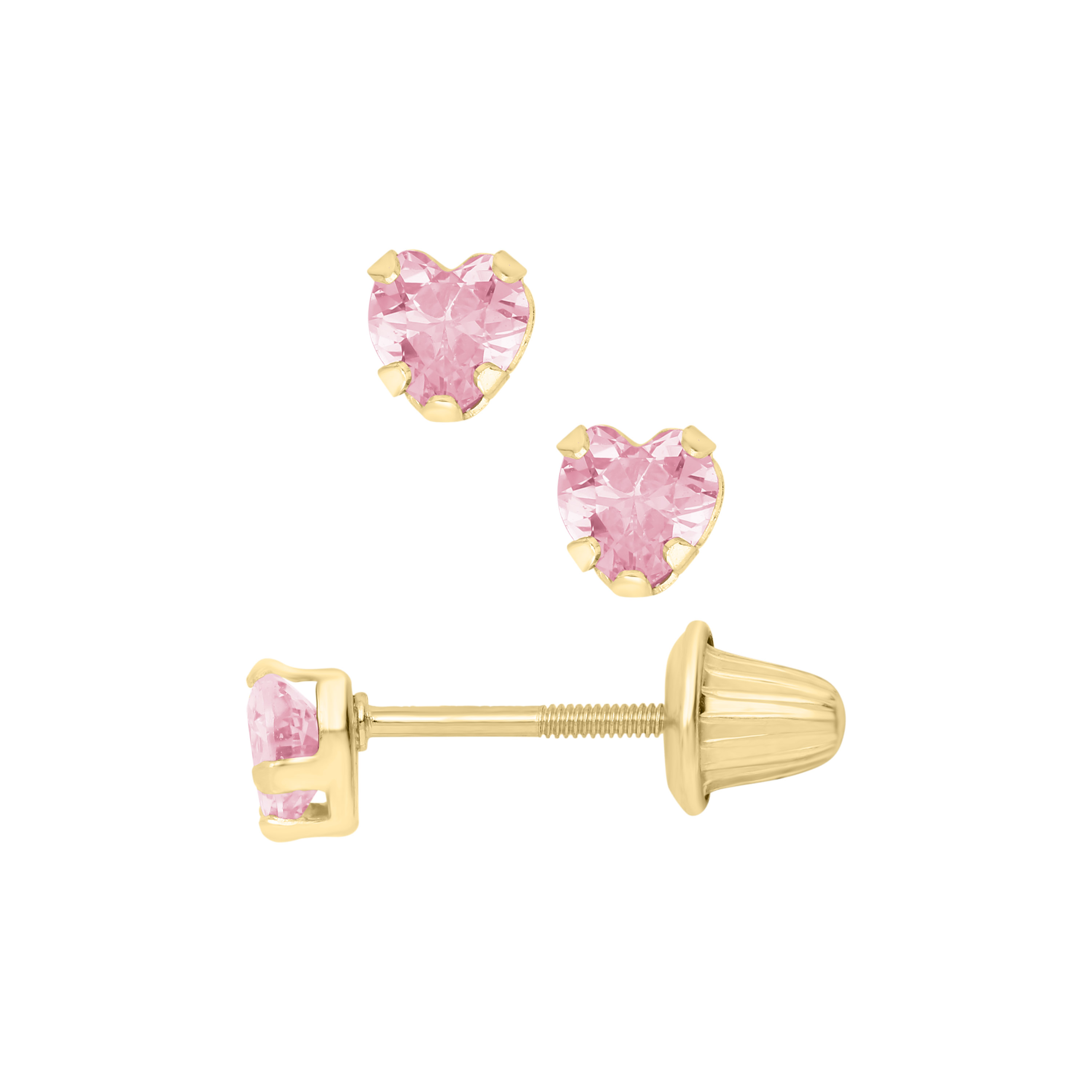 Pink Zirconia Heart Stud Earrings