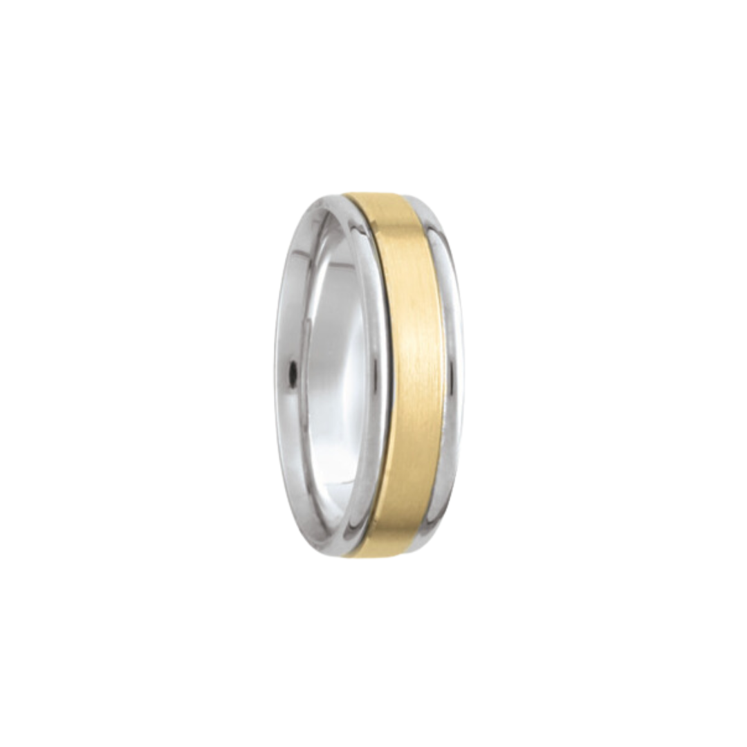 6MM Two Tone White Border Wedding Band