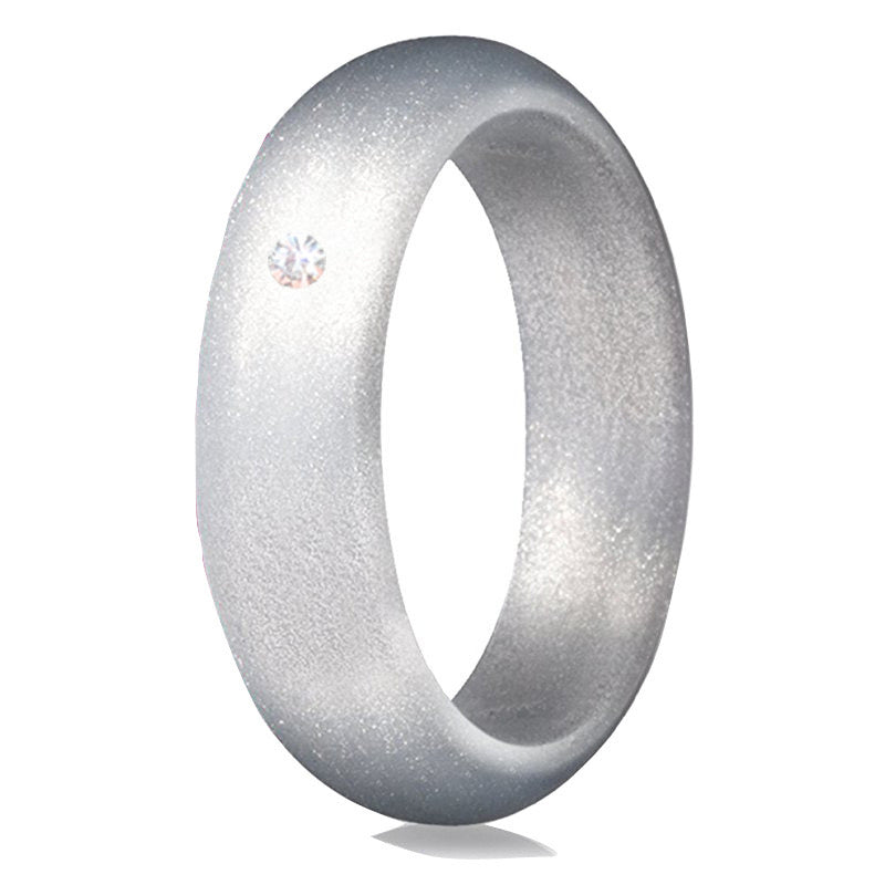 Silver Silicone Zirconia Ring