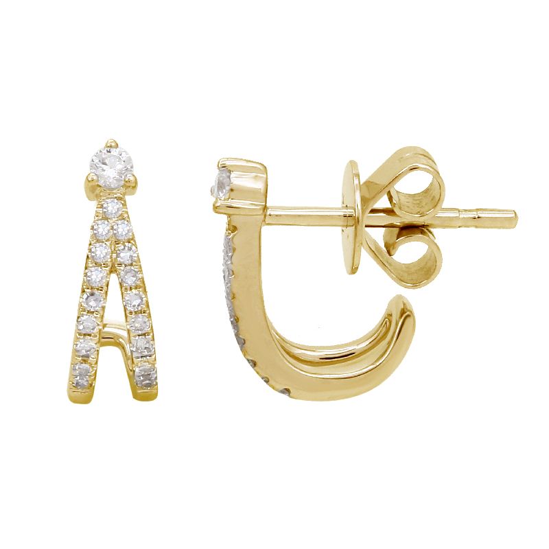 Double Ray Yellow Gold diamond Earrings