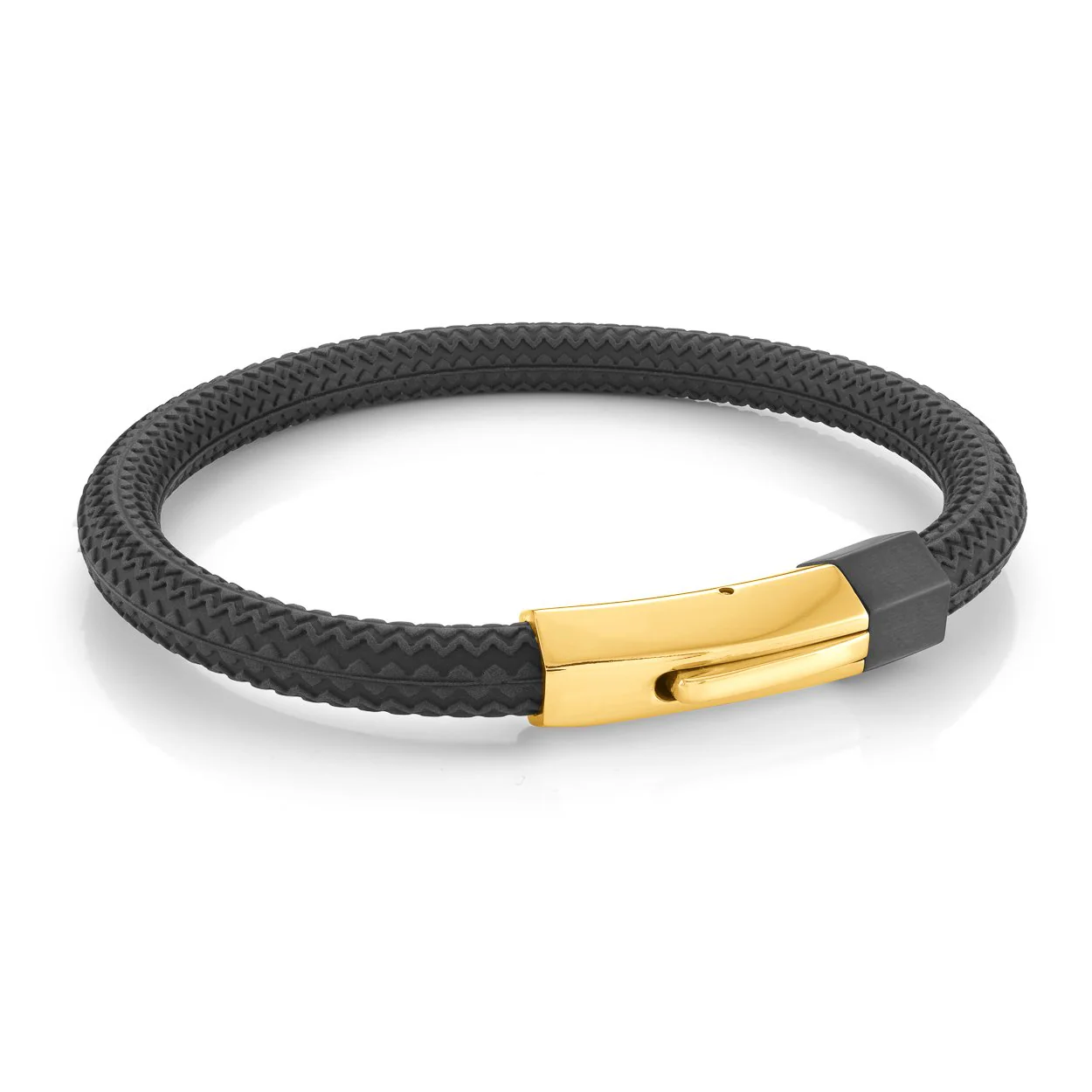 Black Tire Rubber Golden Steel Bracelet