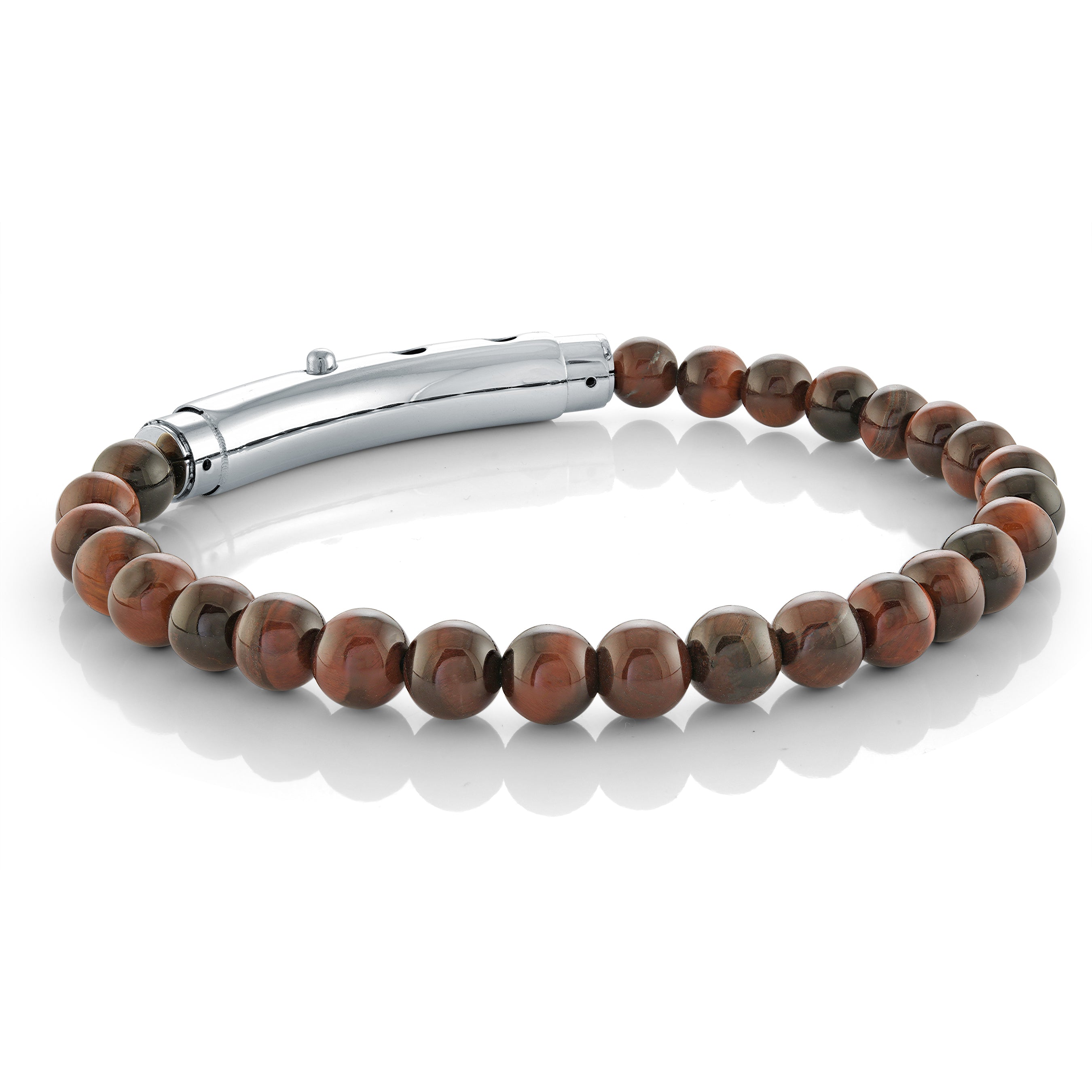 6MM Red Tiger Eye Steel Claps Bracelet