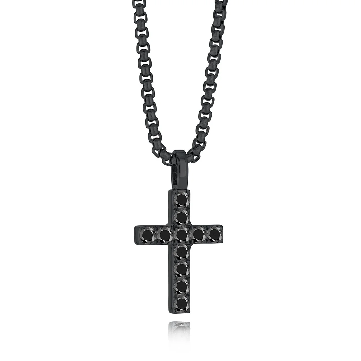 Black on Black Zirconia Cross Steel Necklace