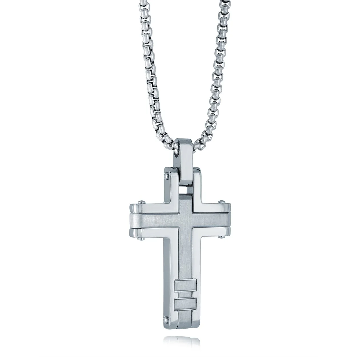 Middle Brushed Cross Steel Necklace