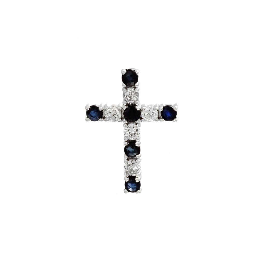 Sapphire and Diamond 15MM Cross Pendant