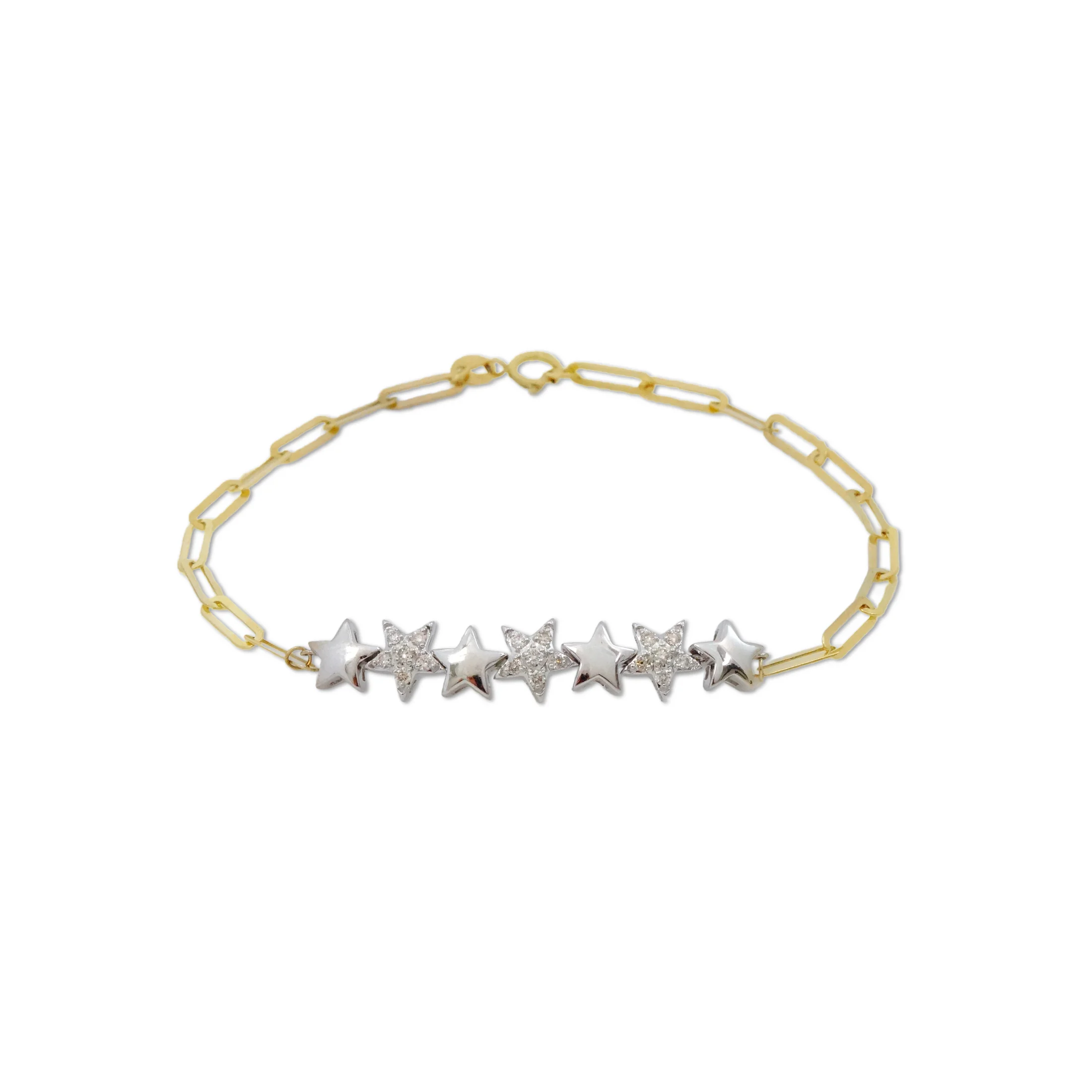 White and Yellow Gold Stars Diamonds Bracelet