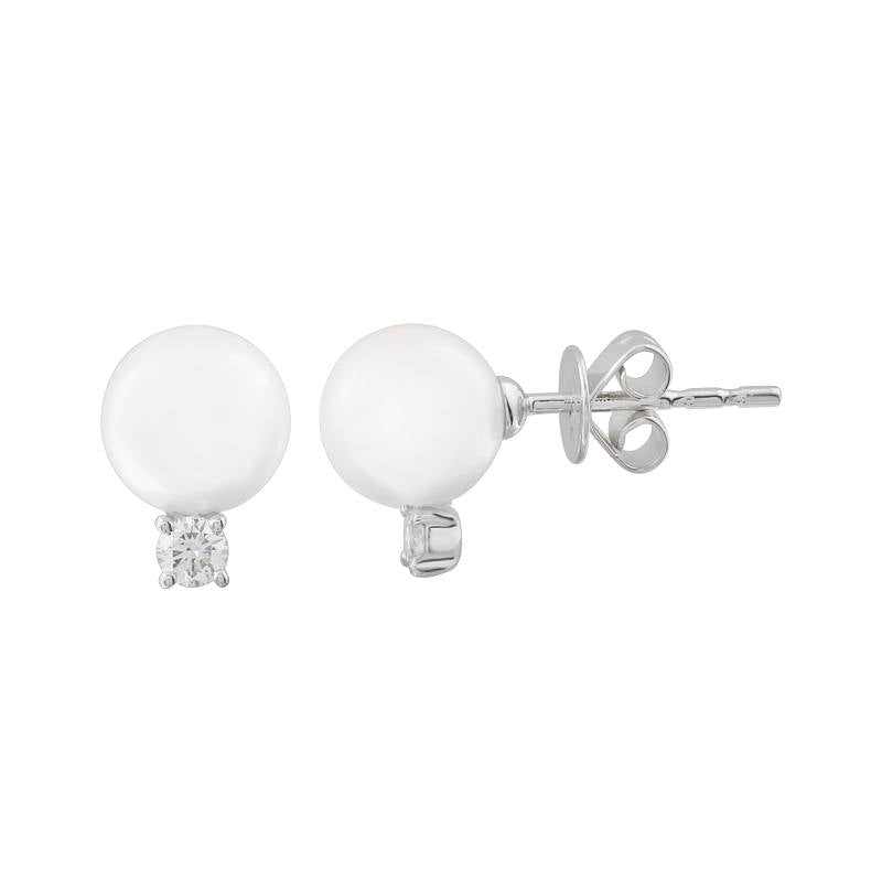 Tiff Pearl Diamond White Gold Stud Earrings