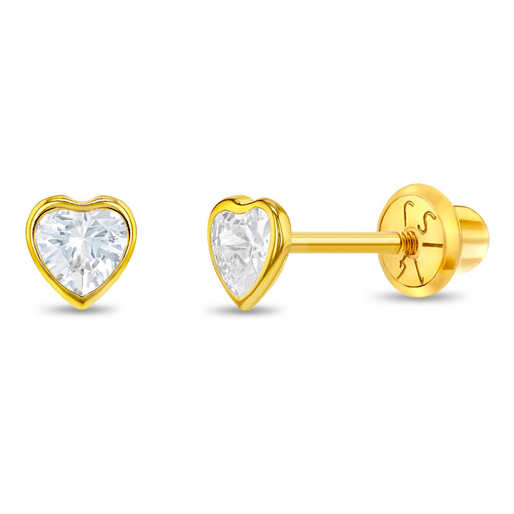 Kids Heart Clear Zirconia Stud Earrings